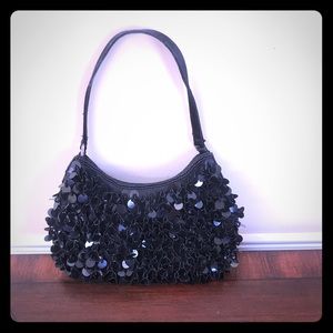 Black sequin & satin cocktail purse